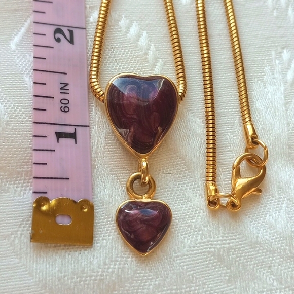 Vintage Purple enamel double heart slid 24inch necklace - Picture 8 of 8